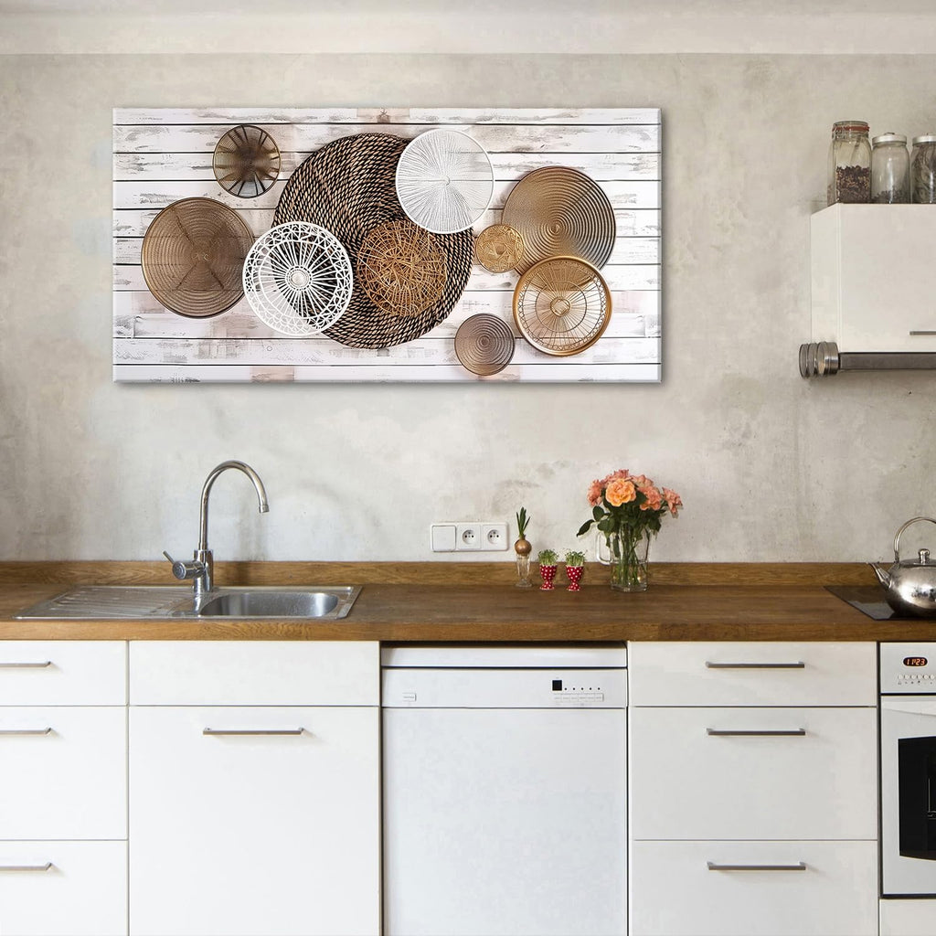 Boho Abstract Canvas Wall Art Picture Rustic Neutral Geometric Basket Painting Wall Decor Farmhouse Prints Minimalist