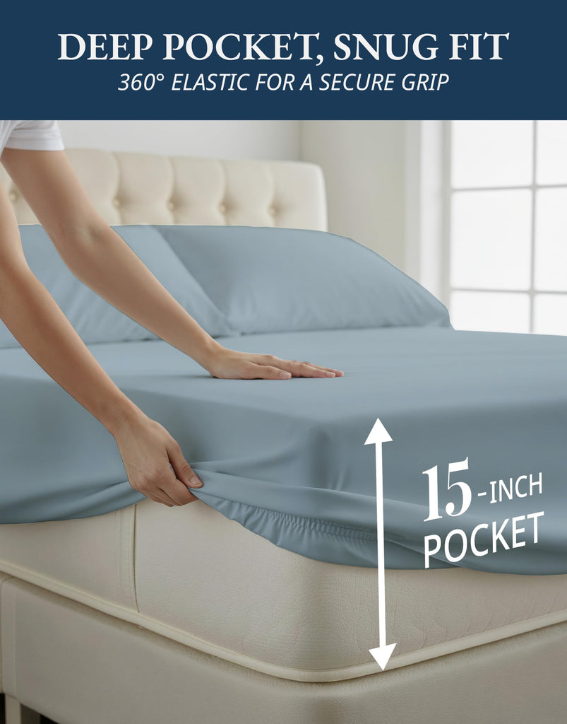 Queen Sheets 100% Egyptian Cotton Sateen - French Blue