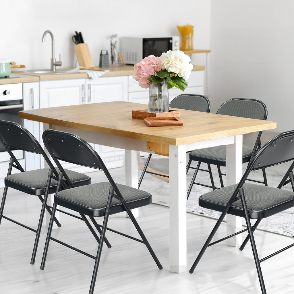 10 Pack Folding Chairs with Padded Seats, Metal Frame with Fabric Seat & Back, Capacity 350 lbs, Gray, Set of 10