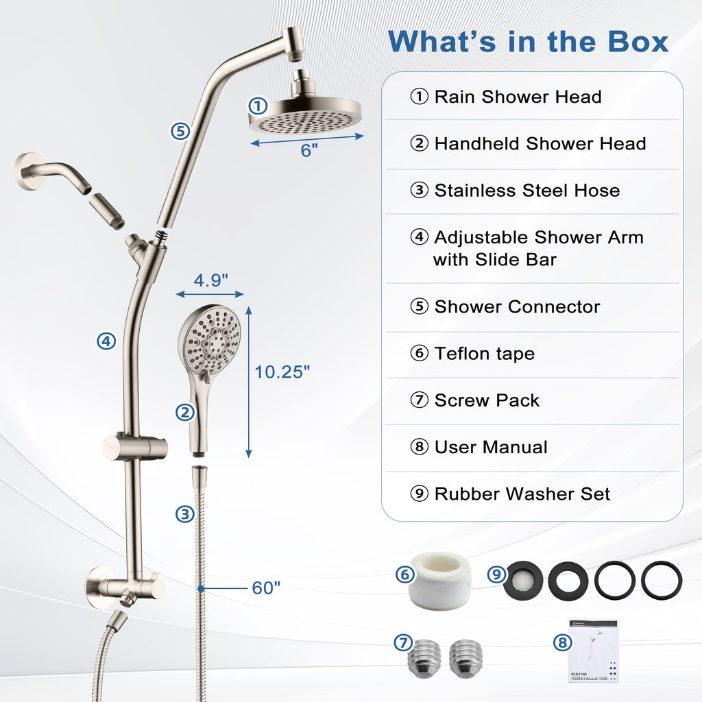 Rain Shower Head with Handheld Combo, Dual Shower System with Slide Bar, Rain Shower System, Adjustable Height, Brass