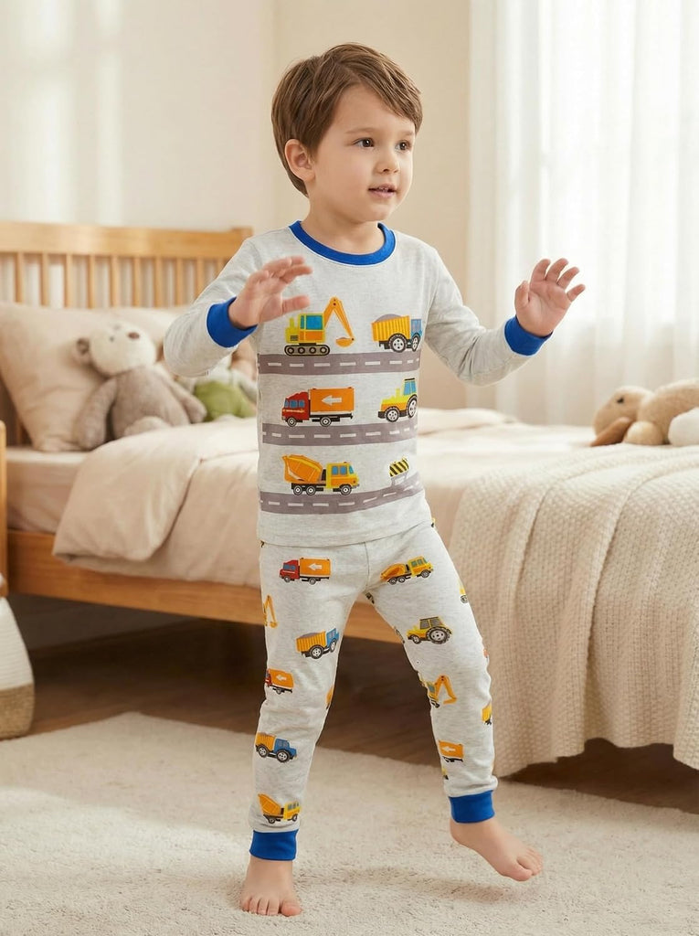 Boys Pajamas 100% Cotton Truck Pjs Toddler 2 Piece Sleepwear Kids Winter Clothes Set -10t