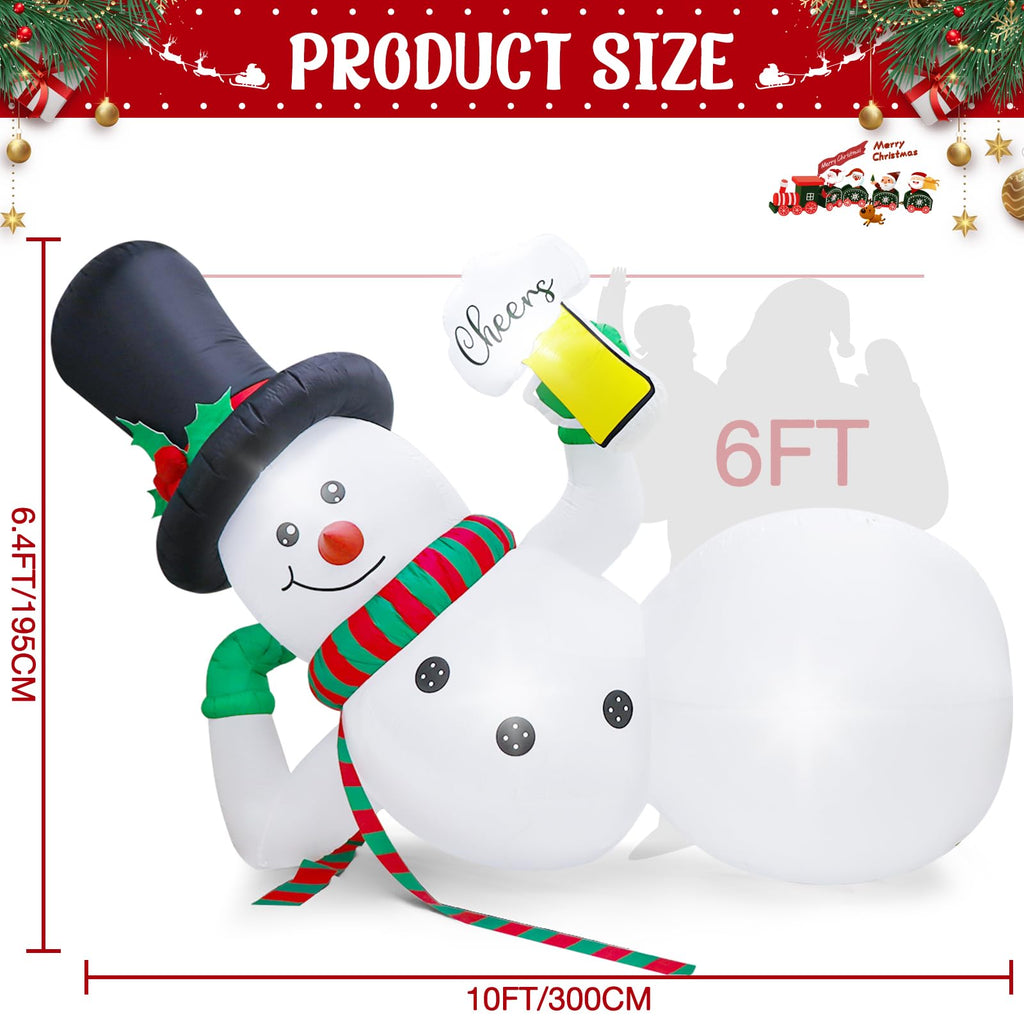10FT Christmas Inflatables Outdoor Decorations, Blow Up Yard Decorations with LED Lights, Lounging Lying Inflatable