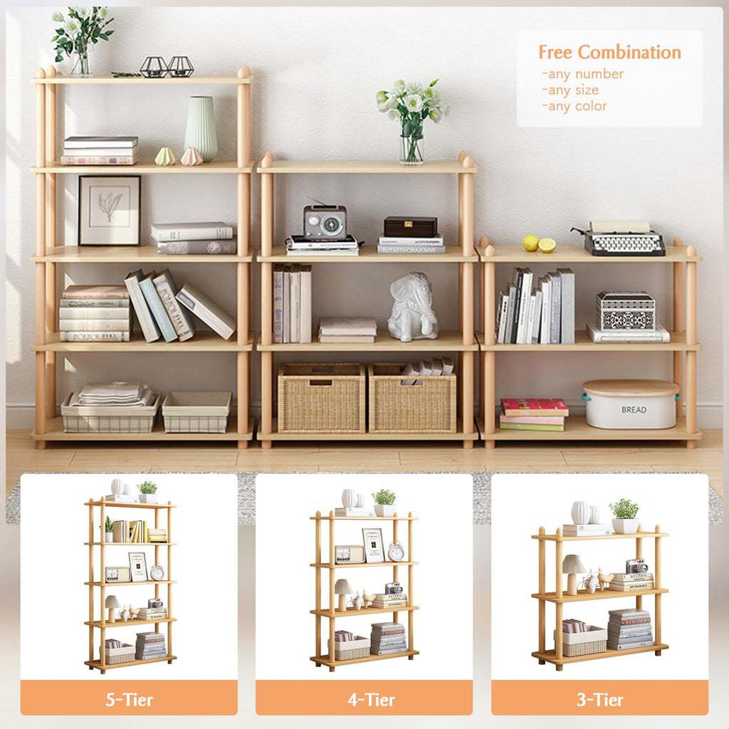 5-Tier Wooden Shelf Bookcase, Freestanding Open Bookshelf, Oak