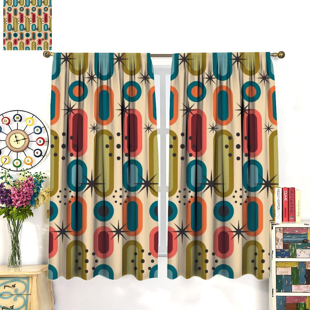 Mid Century Atomic Starburst Curtains, Modern Mid Century Retro Grid Orange Geometric Abstract Patterns Print