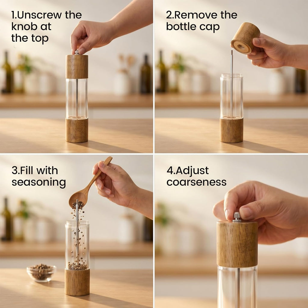 Wooden Salt and Pepper Grinder Set, Manual Salt and Pepper Mills, Wooden Shakers with Adjustable Coarseness