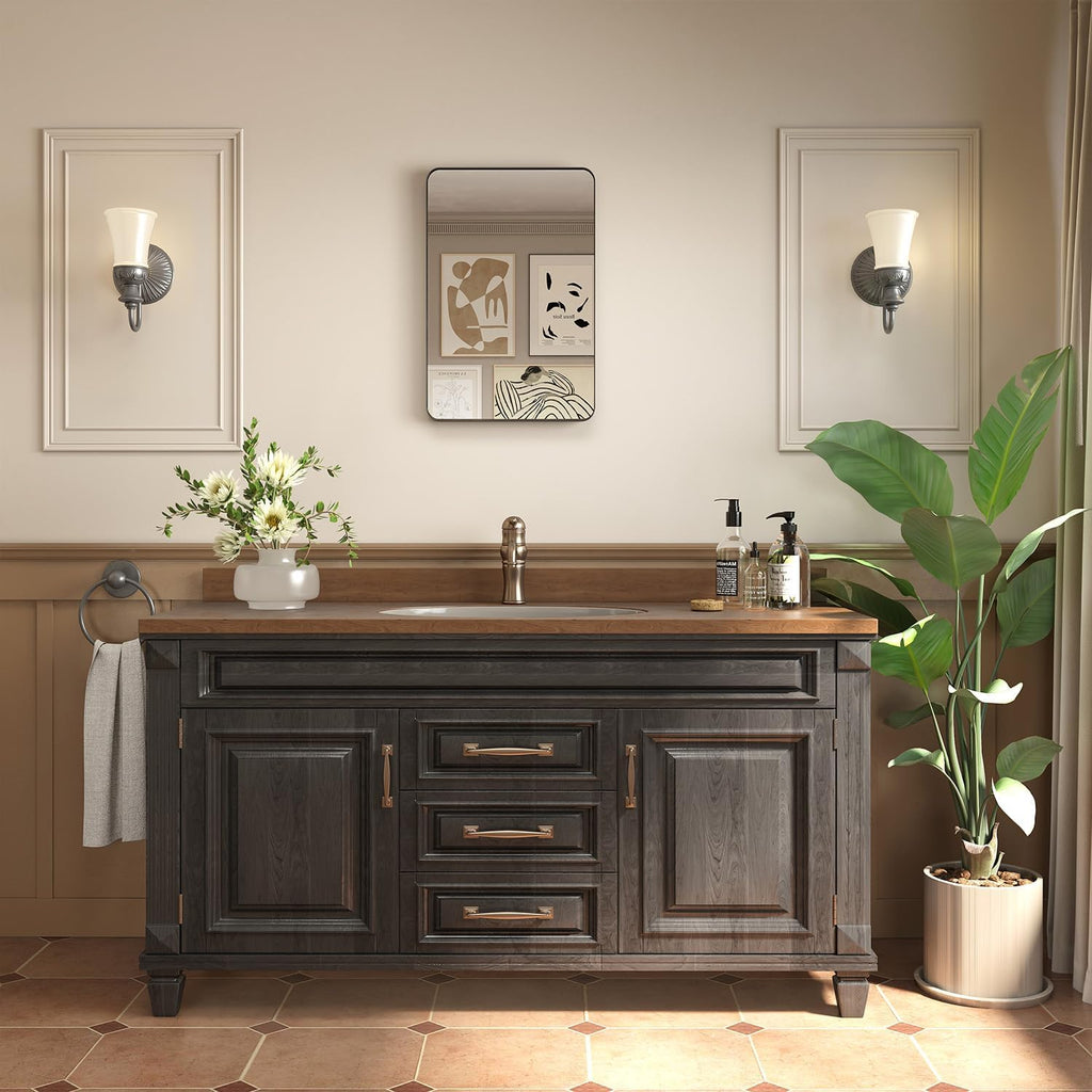 16x24 in Medicine Cabinet with Mirror , Matte Black | Fully Assembled; Recessed or Surface Wall Mount; Metal Cabinet