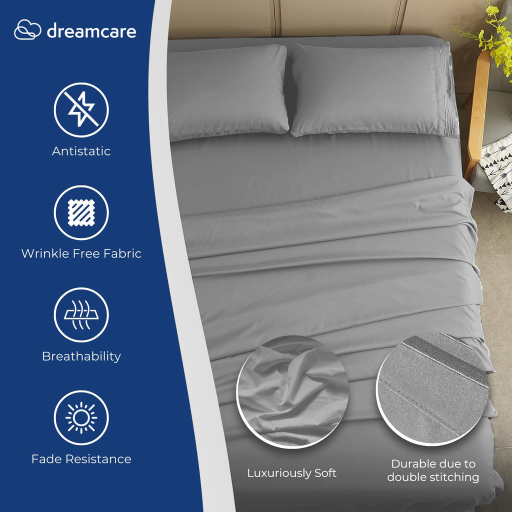 Sheet Set, 4pcs Twin XL - Extra Deep, Cooling Microfiber, Luxury Hotel Bed Sheets with Side Pocket, L. Gray