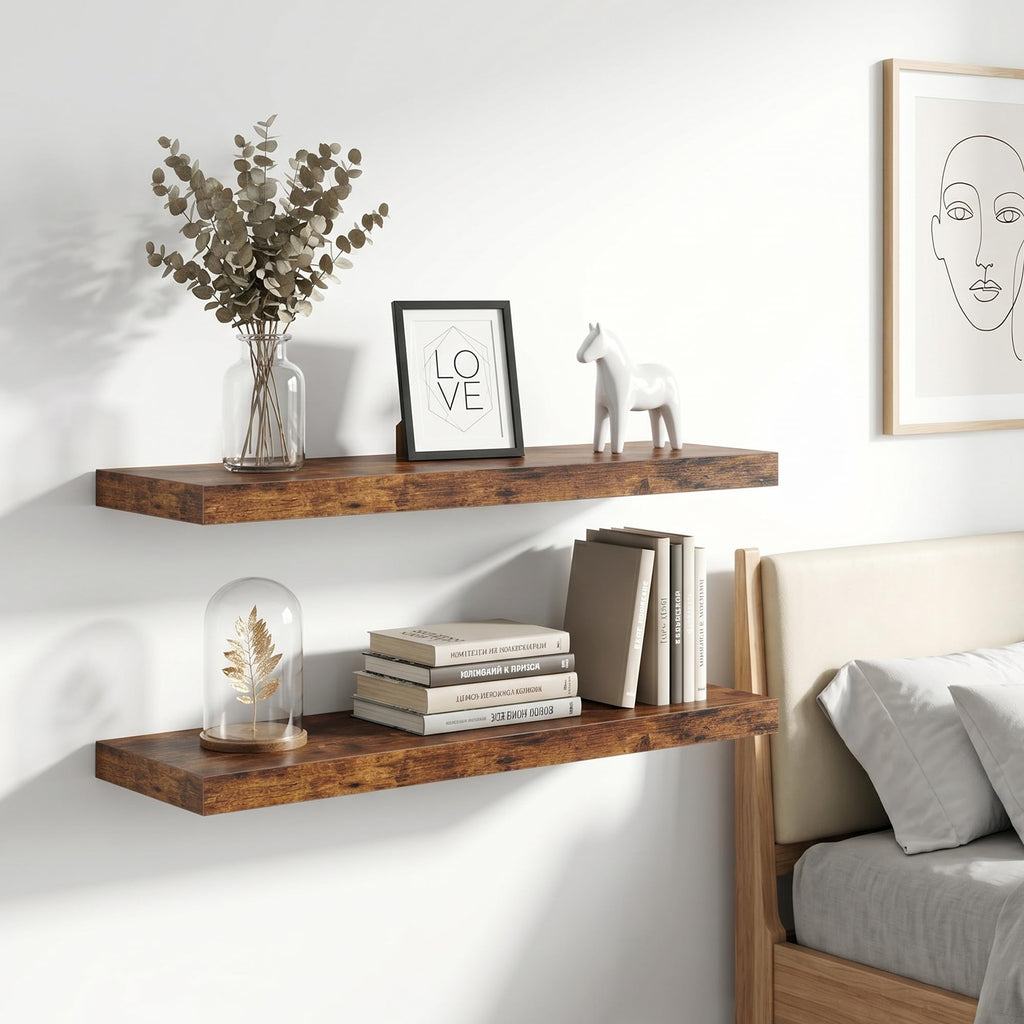16 Inch Floating Shelves Wall Mounted for Display, 6.5 Deep Duty Shelves with Invisible Brackets Storage & Decor, 16"