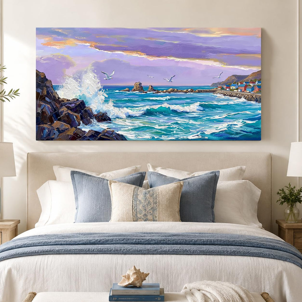 Coastal Ocean Sea Wave Canvas Wall Art 40"x20"