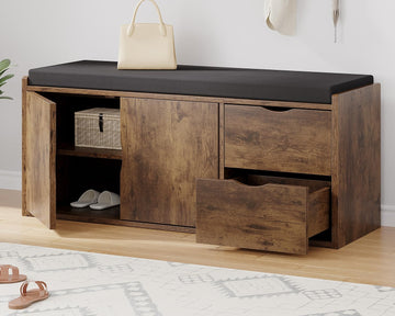 Entryway Shoe Bench, Rustic Storage Bench with Cushioned Seating