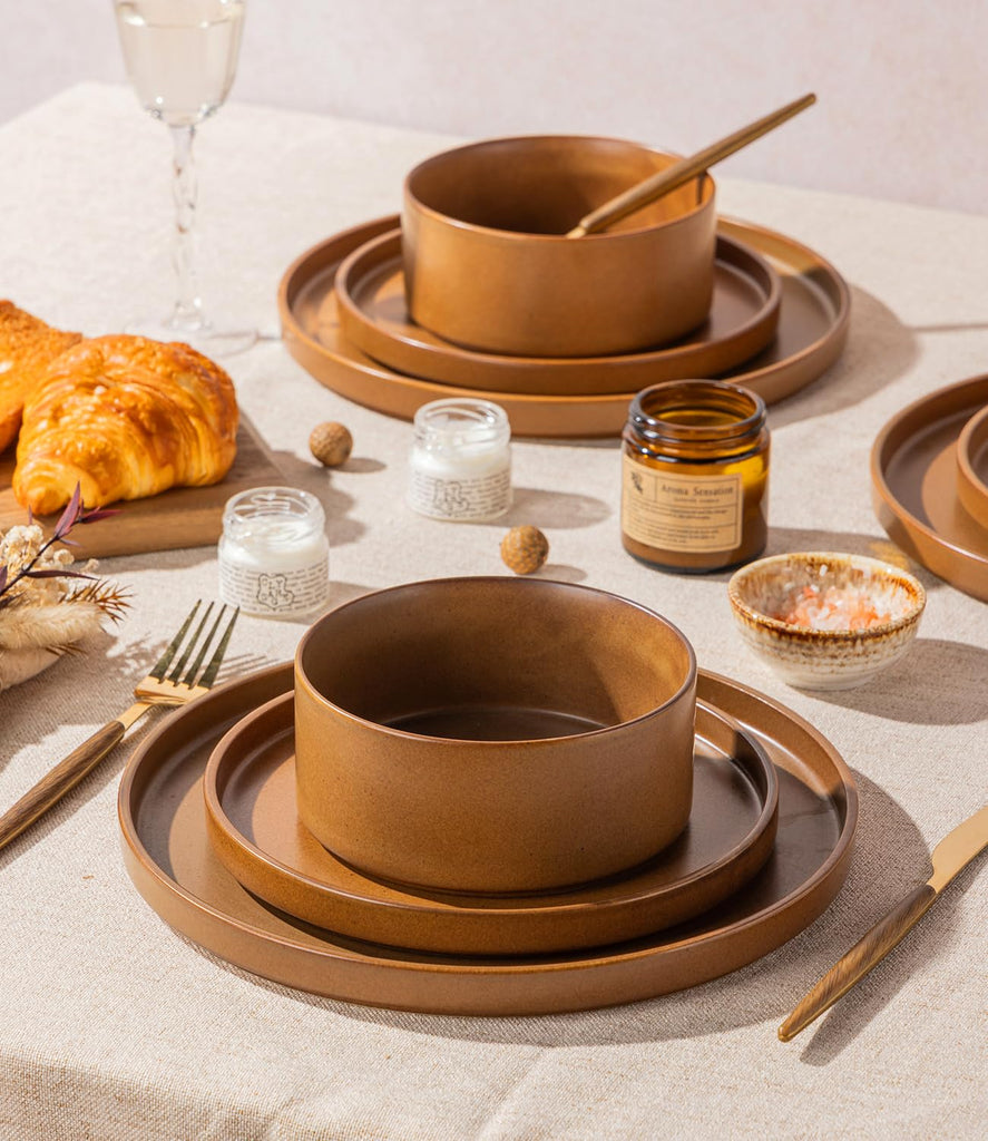 Stoneware Dinnerware Sets for 4,12-Piece Matte Plates and Bowls Set