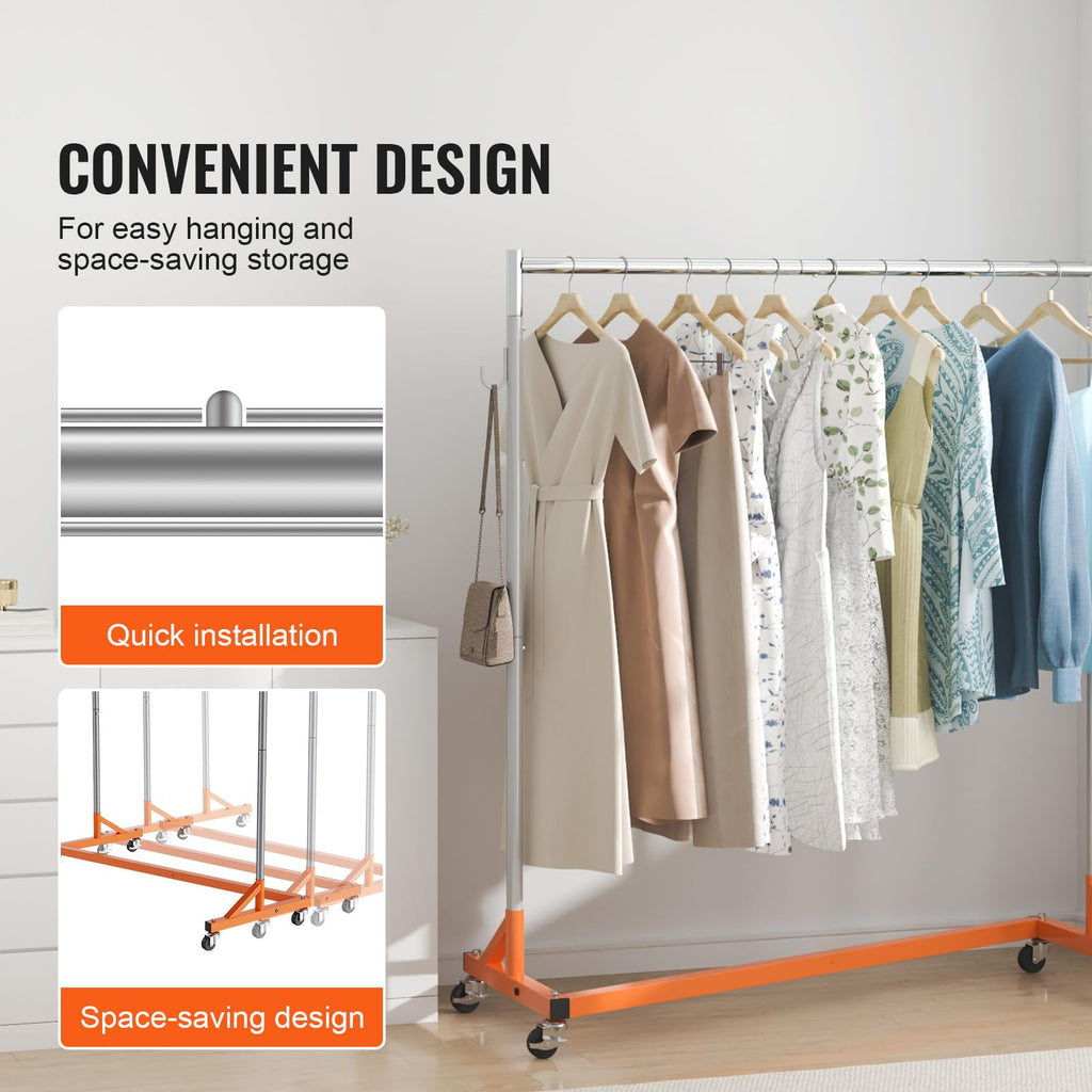 Z Rack Industrial Grade Z Base Garment Rack Rolling Sturdy Steel
