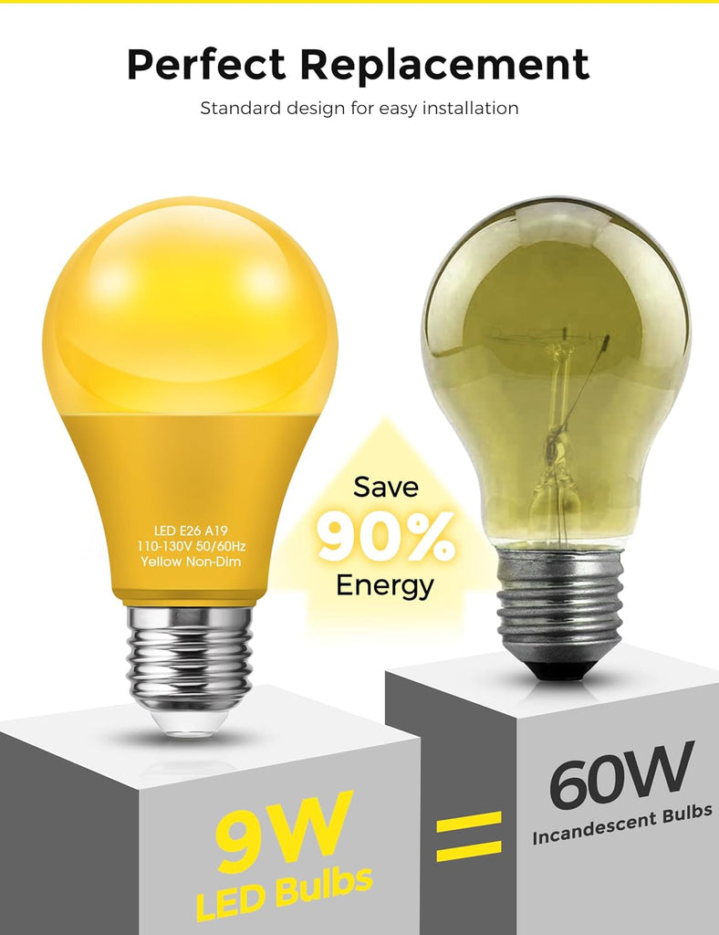 Yellow Light Bulbs,Bug Lights for Outside, A19 Bug Light Bulbs