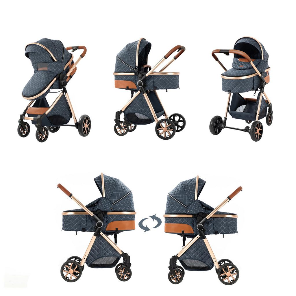 2 in 1 Baby Stroller, Convertible Pram, Reversible Standard Stroller, Portable Baby Buggy, Infant Carriage, Foldable