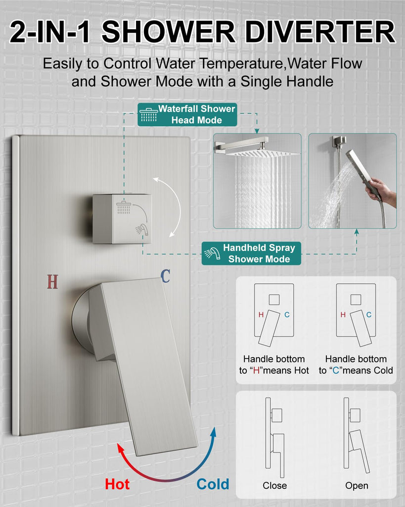 Shower Faucet Set 10-Inch Rain Shower System Brushed Nickel