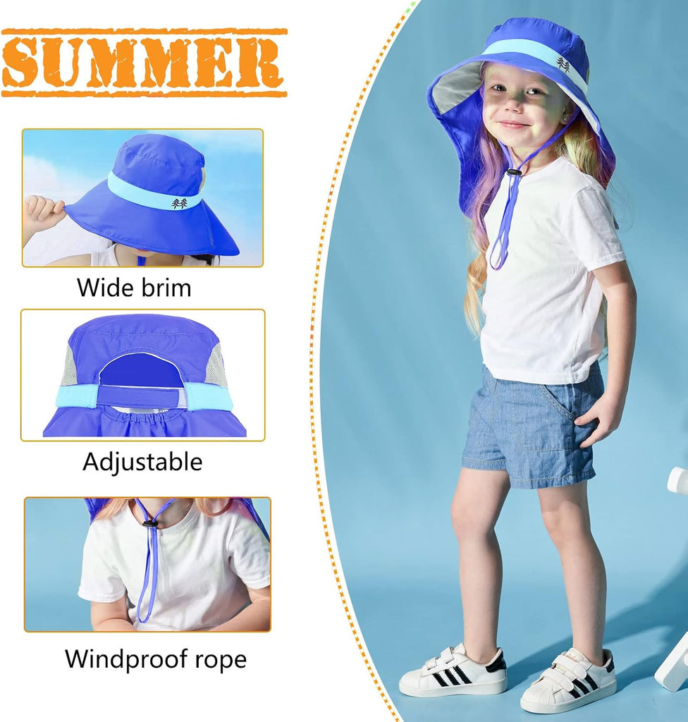 Kids Sun Hats UPF 50+ Sun Protection Hat for Kids with Neck Flap Adjustable Large Brim Beach Fishing Hat -12