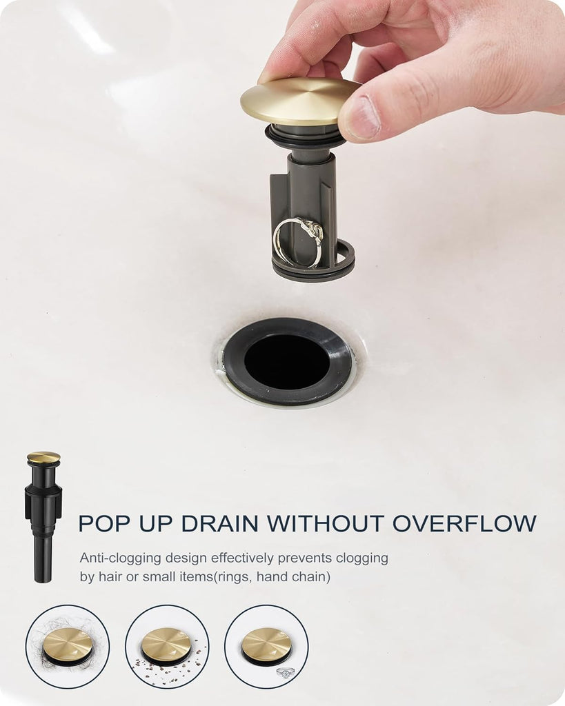 Gold Vessel Sink Faucet, Brass Tall Bathroom Sink Faucet One Hole with 1 Handle, Pop Up Drain