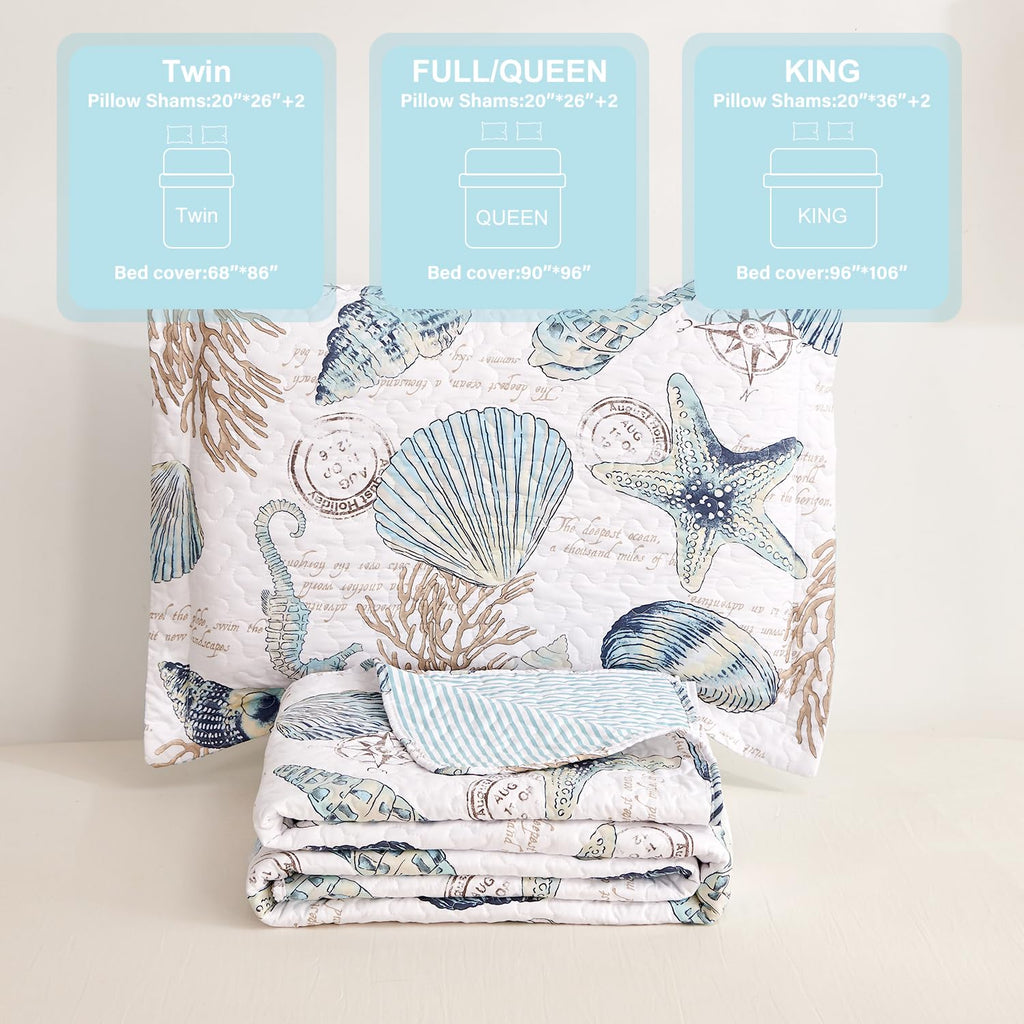 Coastal Quilt Set Beach Themed Bedding Summer Quilts Set Lightweight Reversible Bedspread Coverlets