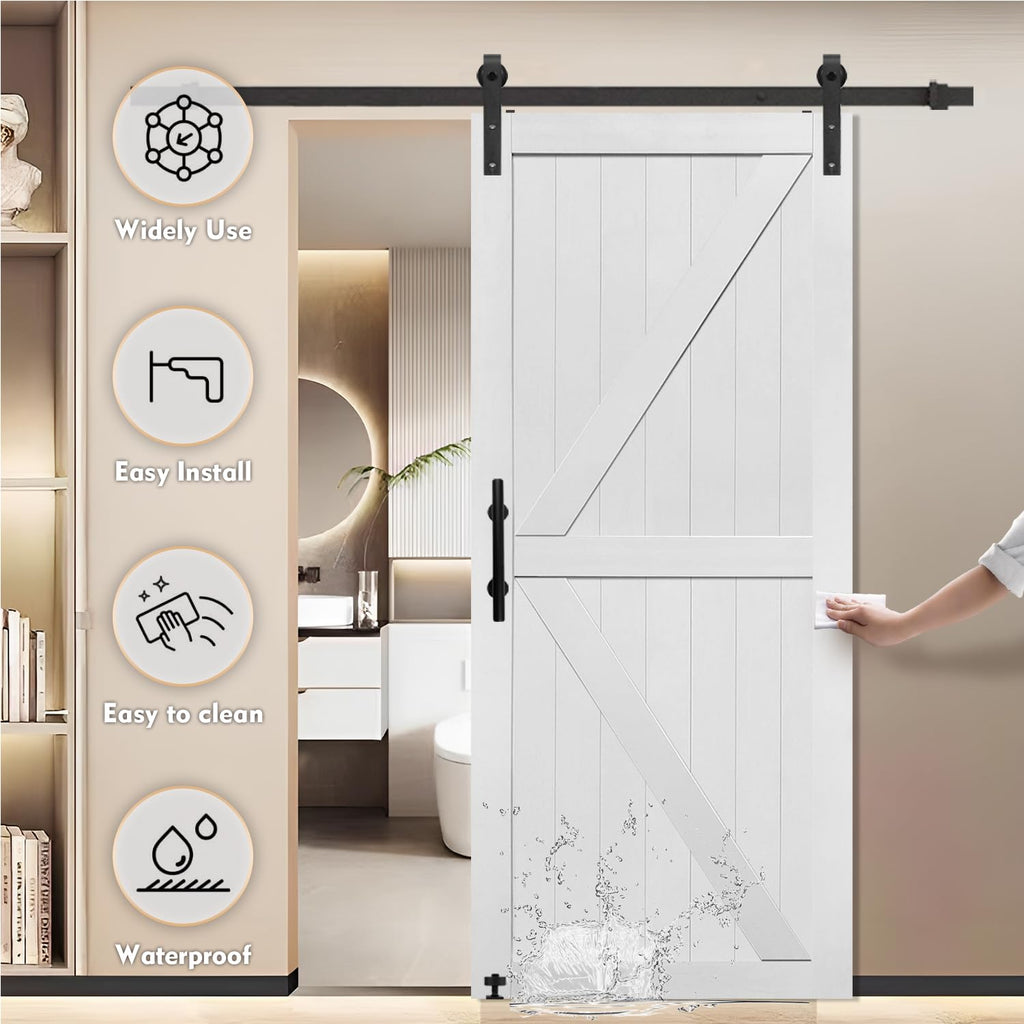 46in x 84in MDF Barn Door with 8FT Sliding Door Hardware Kit, Solid Barn Door Slab Covered with Water-Proof PVC