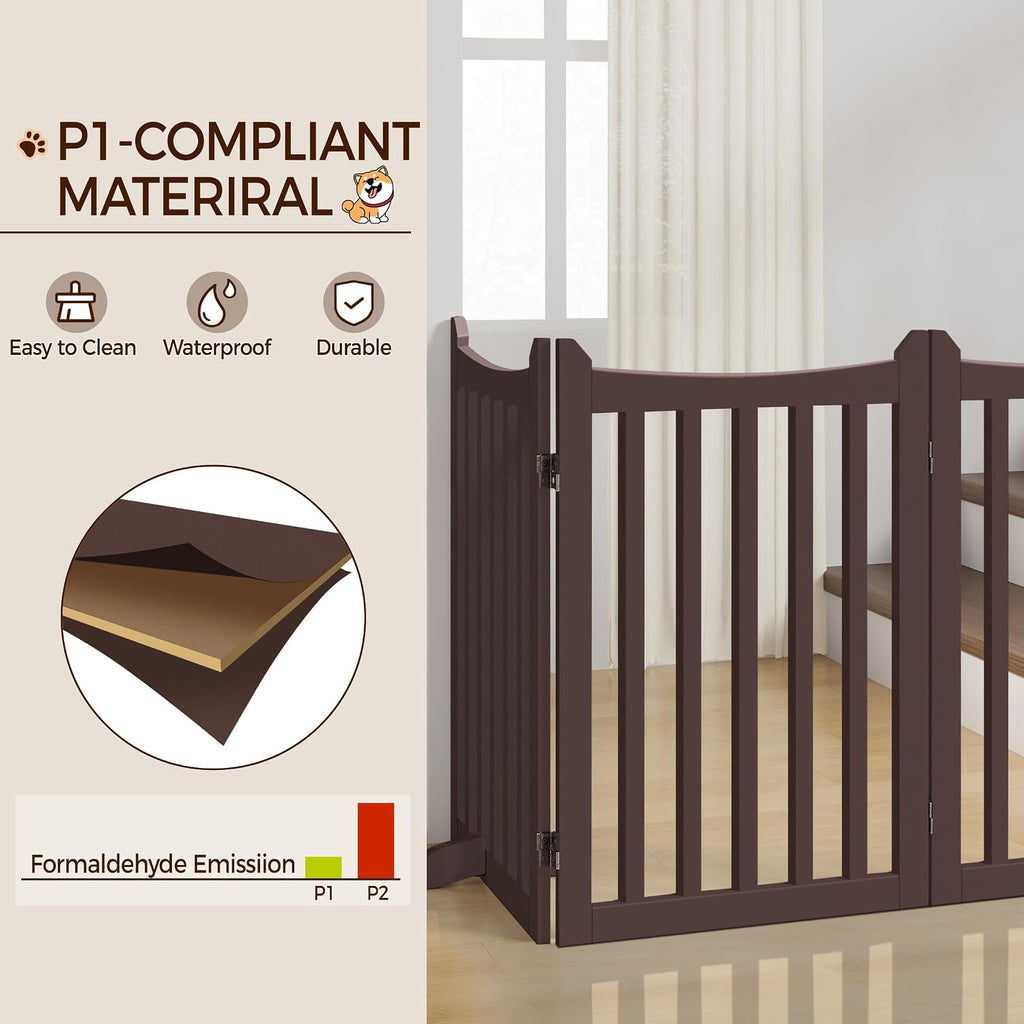 Freestanding Wooden Dog Gate, 36in H 4-Panel Pet Barrier