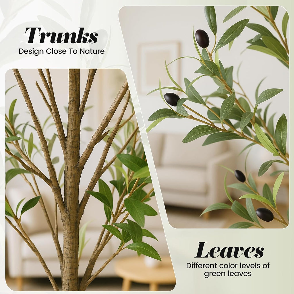 7FT Artificial Olive Tree Indoor Tall Realistic Faux Olive Tree with Plastic Planter, Fake Silk Tree with Handcrafted