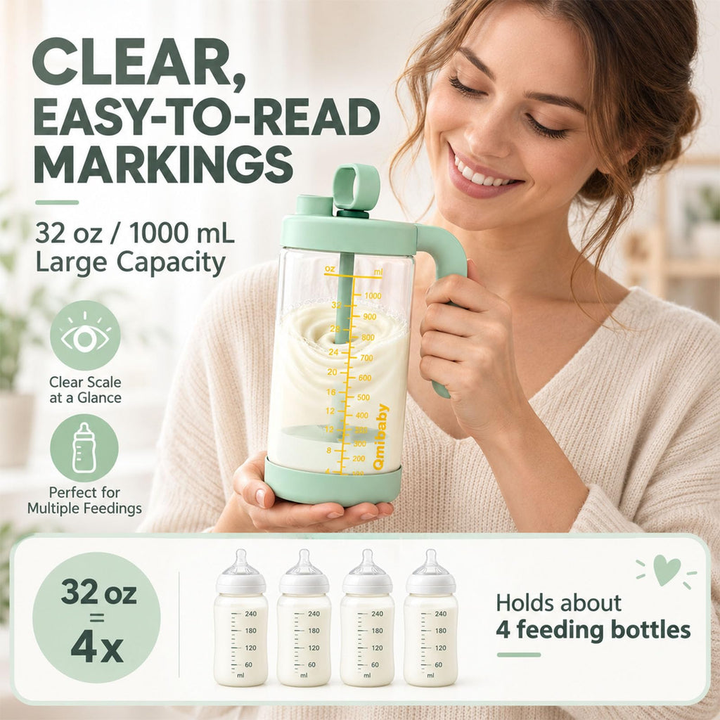 32oz Borosilicate Glass Formula Mixing Pitcher, BPA-Free Leakproof Breastmilk Fridge Storage Container, Wide Mouth