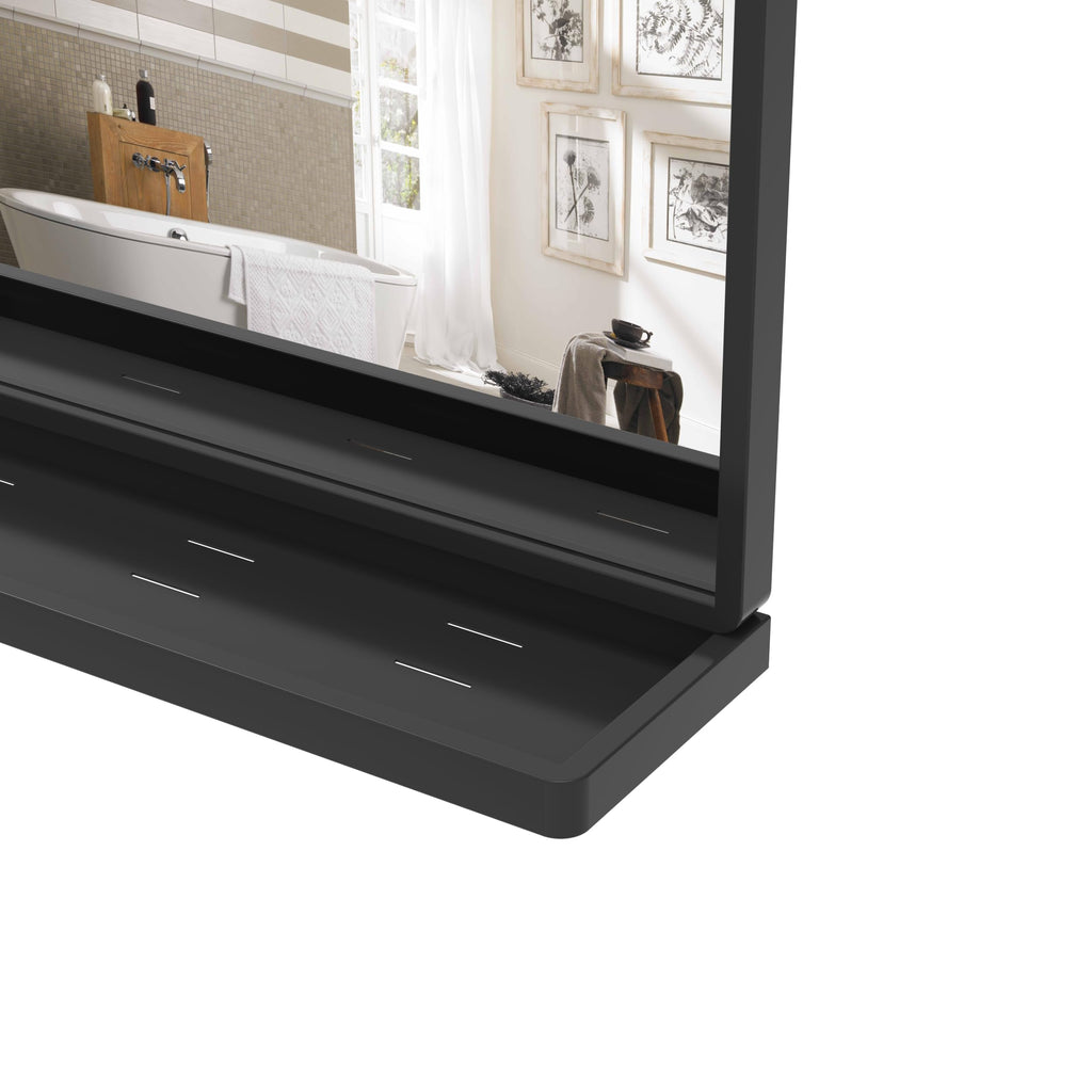 Bathroom Mirror with Shelf, Black Rectangle Wall Mirror Metal Frame, Hanging Horizontal or Vertical (24'' X 20'')