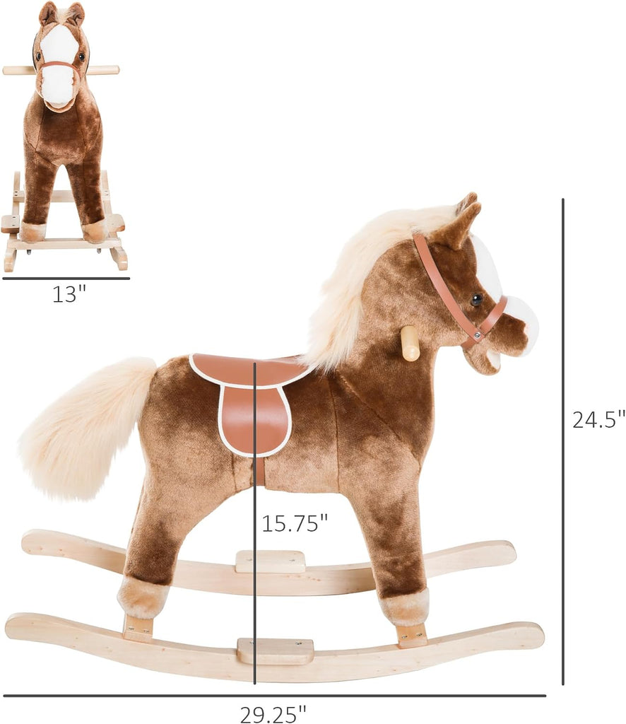 Kids Rocking Horse Wooden Base Ride-On Toy Handle Grip 36M+ Brown