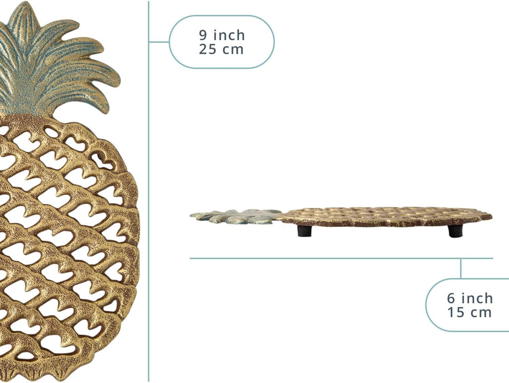 Cast Iron Pineapple Trivet - 5.9"×9" - Rubber Pegs Included
