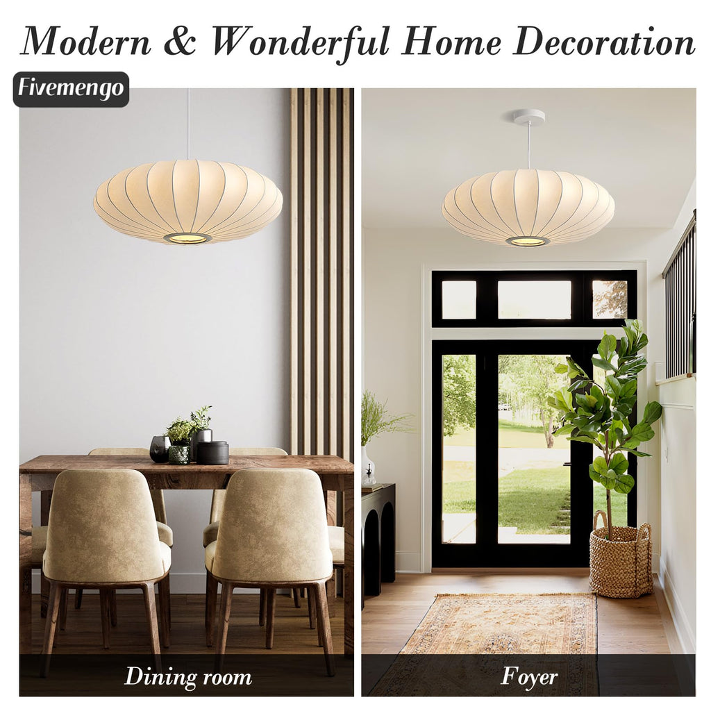 Inspired Nelson Style 23.6in Lantern Pendant Light Bubble Saucer, White Imitation Silk