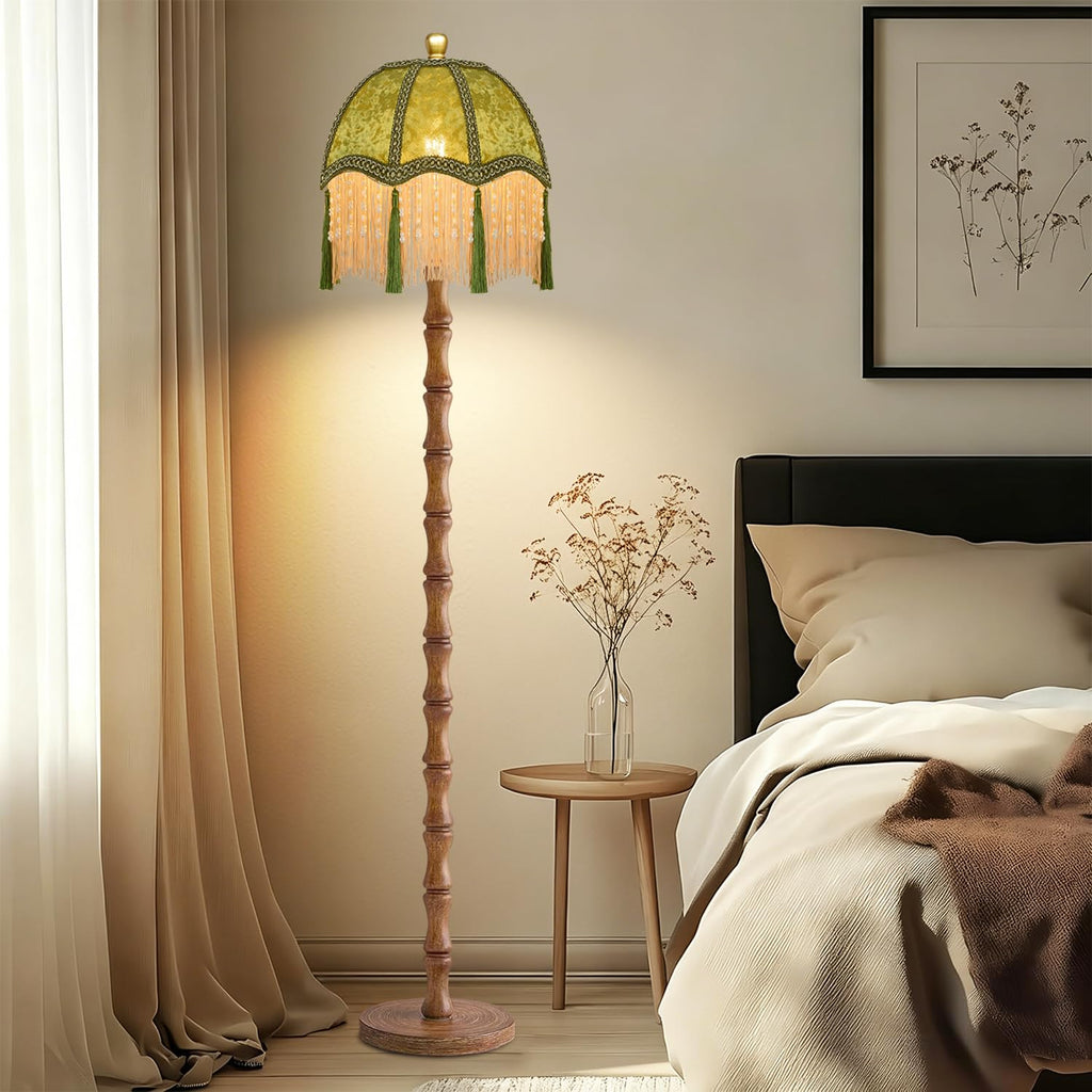 Wood Floor Lamps Boho Rustic Floor Lamp with Remote Control,Dimmable Vintage Floor Lamp Green Mid Century Modern