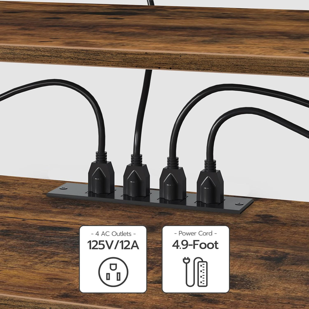 TV Stand with Power Outlets to 75 Inches, TV Console Table with Open Storage Shelves Cabinet, Industrial Media