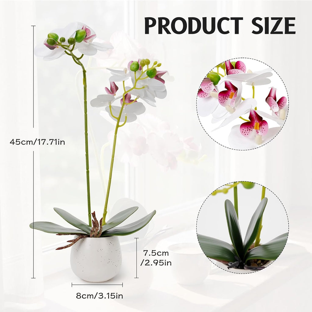 Fake Orchid in Vase Artificial Orchids that Look Real with Pot Artificial Flowers Decor (White)