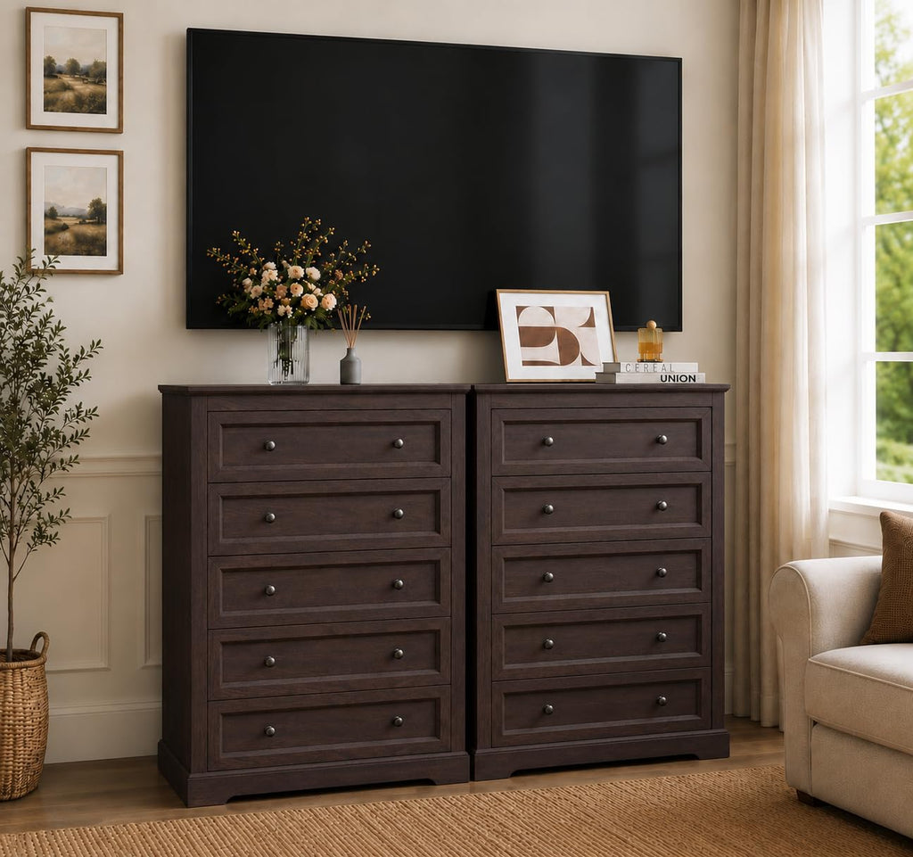 Farmhouse 5 Drawer, Bedroom Chest of Drawers, Dressers with 5 Drawers, Wooden Dressers, Tv Stand, Entryway(Vintage