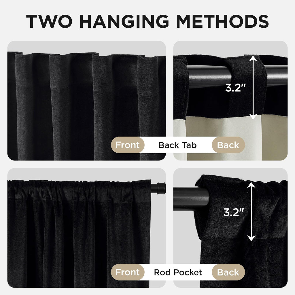 100% Blackout Curtains Velvet Black Out Curtain 90 Inch Drapes