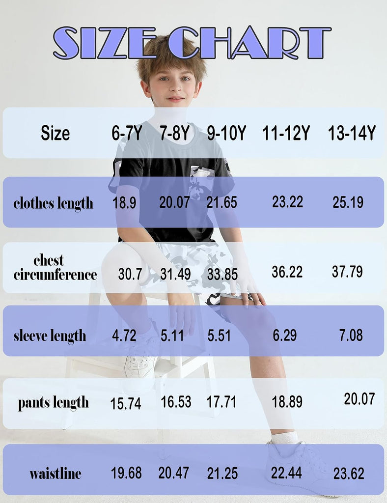 Boys Summer Outfit Set 2 Piece T Shirt and Camo Shorts Casual Clothes for Little Big Boys