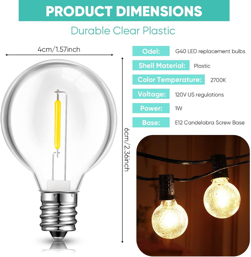 G40 LED Light Bulbs Replacement 1w Globe Bulbs Outdoor LED Light Lamp Fits C7 and E12 Candelabra Screw Base