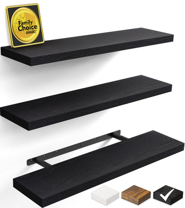 Black Floating Shelves 35.4in, Set of 3, Wall Mounted for Wall Decor