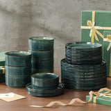 Starry Plates and Bowls Sets for 8, 24 Pieces Green Dinnerware SetsModern Stoneware Dishes Set