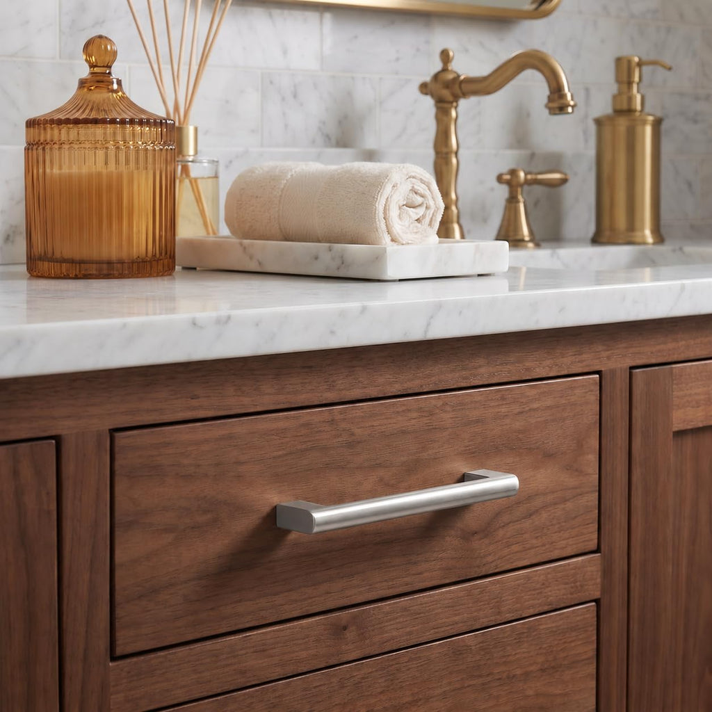 5 Inch Hole Center 6 Pack,Brushed Nickel Cabinet Pulls Heavy Duty Solid Satin Nickel Kitchen Drawer Handle Antique