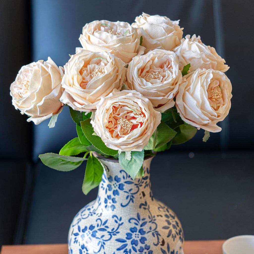 Fake Flowers for Decoration Home Decor Artificial Flowers Austin Rose Peony Latex Fake Flower Living Room Decoration - Set of 4