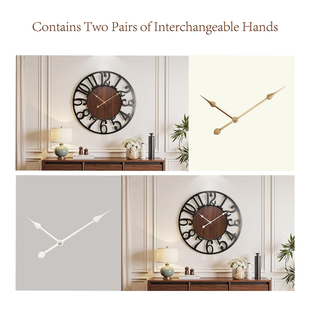32 Inch Large Wall Clock, Arabic Numeral Wood Oversized Wall Clock