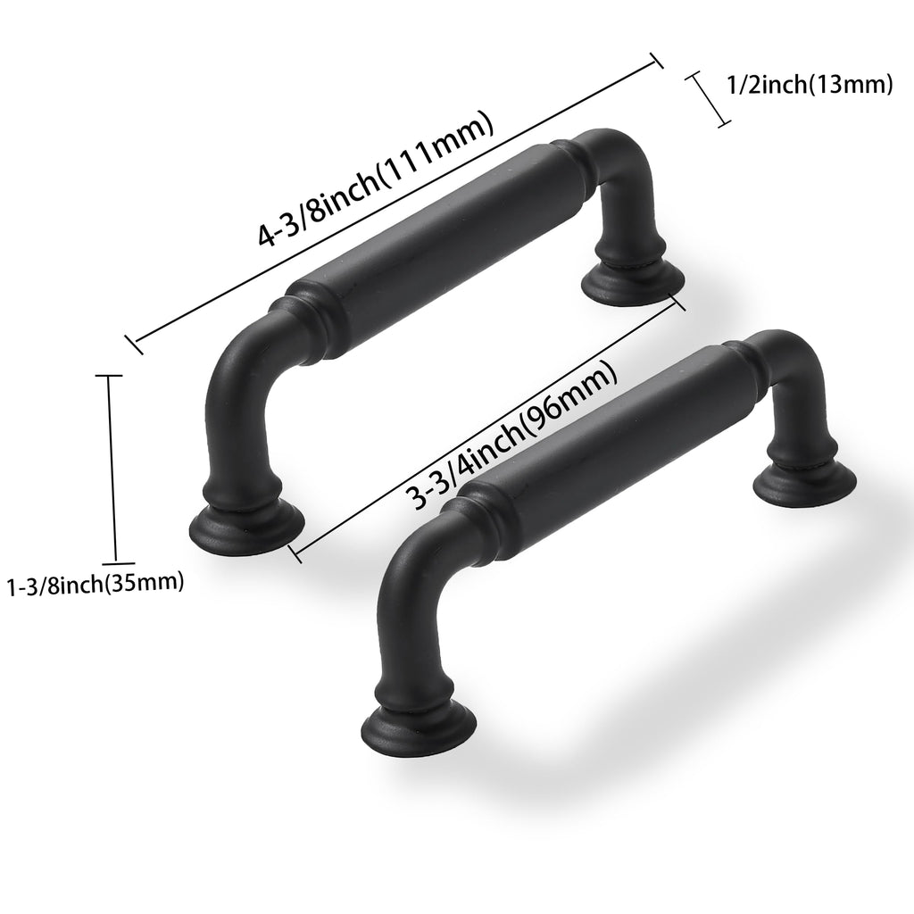 2 Pack 3-3/4 Inch Hole Center Matte Black Cabinet pulls Heavy-Duty Solid Cabinet Handle Hardware Suitable for