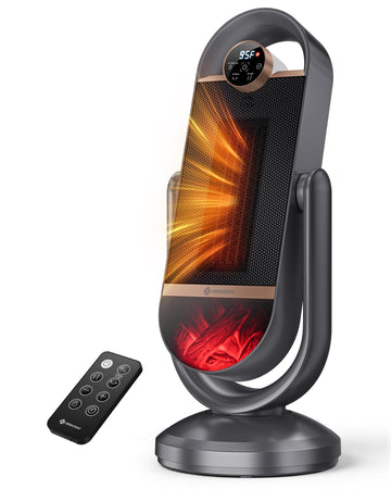 Space Heater, 1500W Graphene PTC Electric Heater with 3D Flame Effect, 60° Oscillation, Remote Thermostat 12H Timer