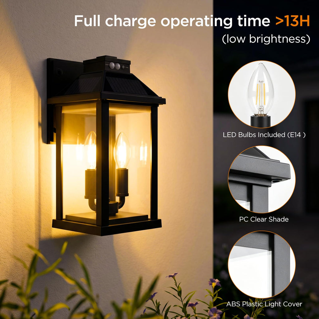 Solar Lights Outdoor Waterproof, 3 Modes Porch Lights, Motion Sensor Outside Light, Outdoor Wall Lights Lantern