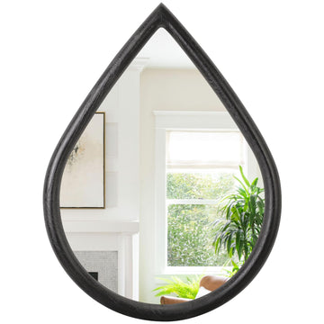 Wood Frame Mirror Black Teardrop Wall Mirror Farmhouse Rustic Decorative Irregular Wall Mirrors Living Room Vanity