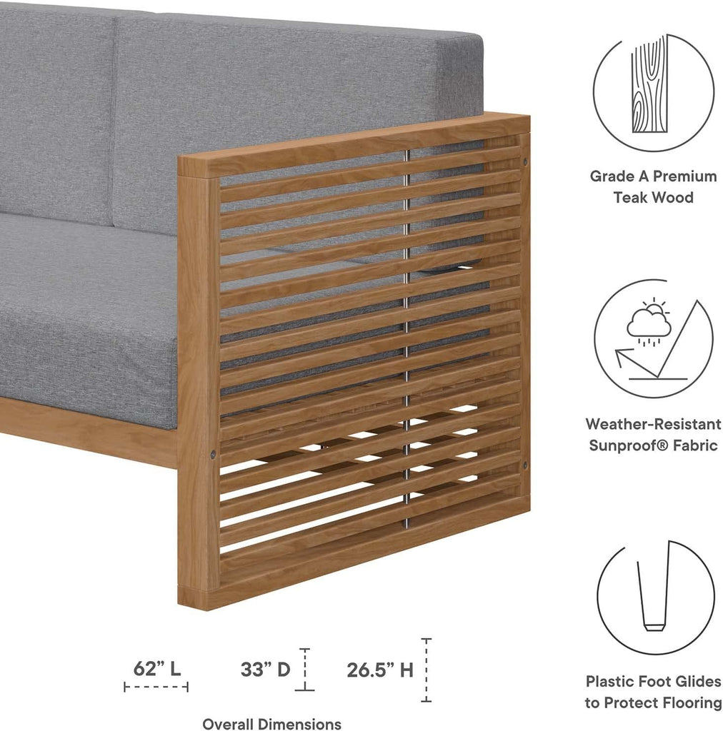 Carlsbad Outdoor Patio Teak Wood Loveseat in Natural Gray