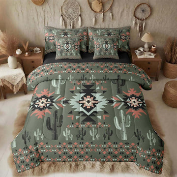 Khaki Southwestern Aztec Comforter Set with Sheets 7 Piece