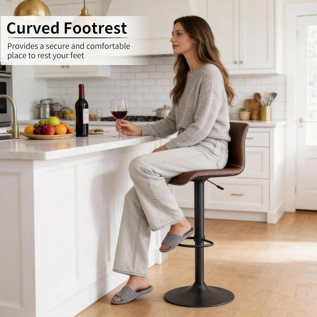 Swivel Bar Stools Set of 4, Counter Height Bar Stools with Back, Adjustable Bar Stools 24" to 32", Brown Faux Leather