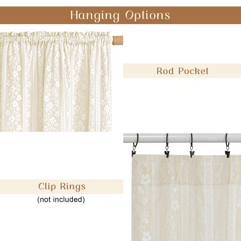 Linen Curtains, Double Layered Boho Curtain 63 Inch Length 2 Panels Set, Rod Pocket Curtains & Drapes with Tiebacks